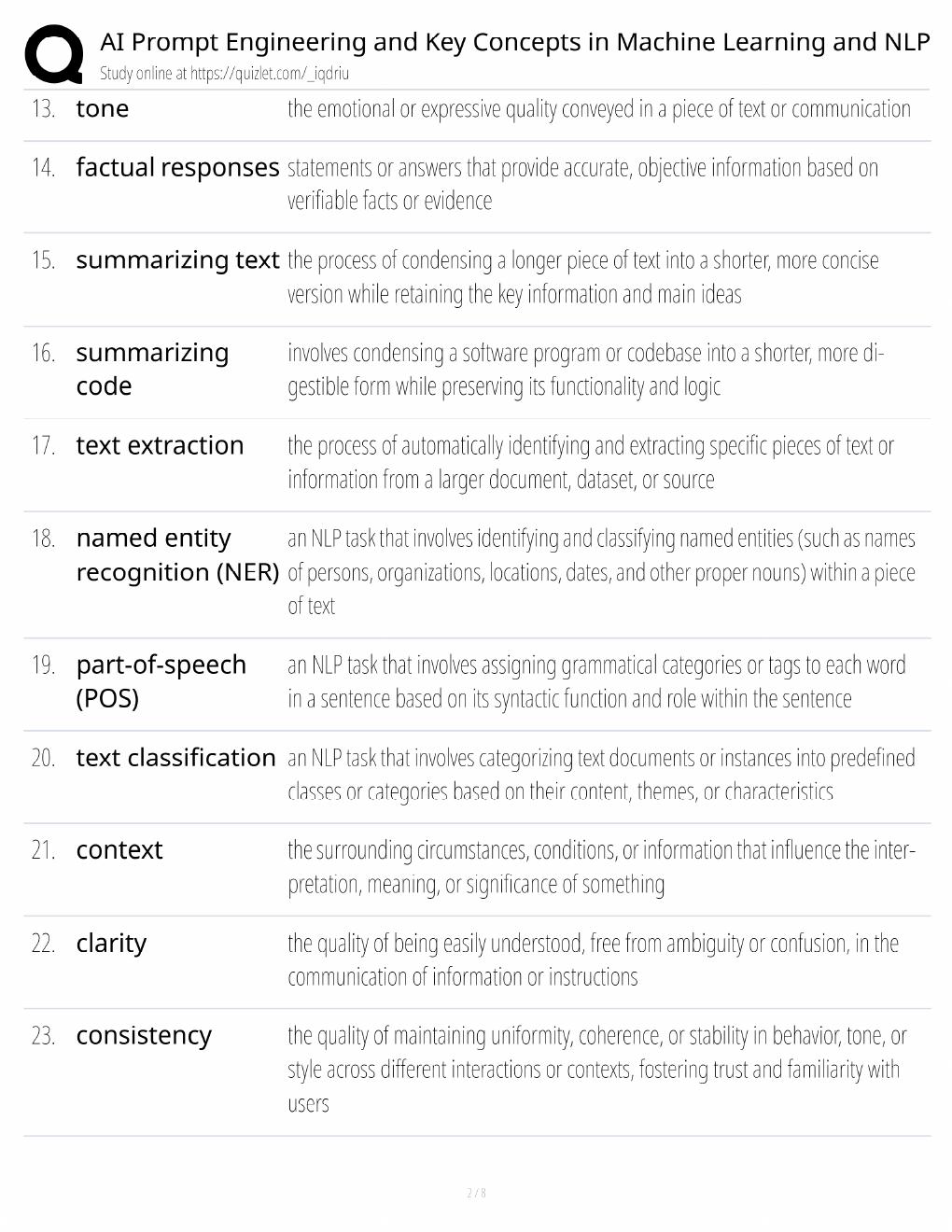Preview page 2 of AI Prompt Engineering Study Guide / Machine Learning & NLP Concepts / Score 100% / 2025 Update / Exam Prep