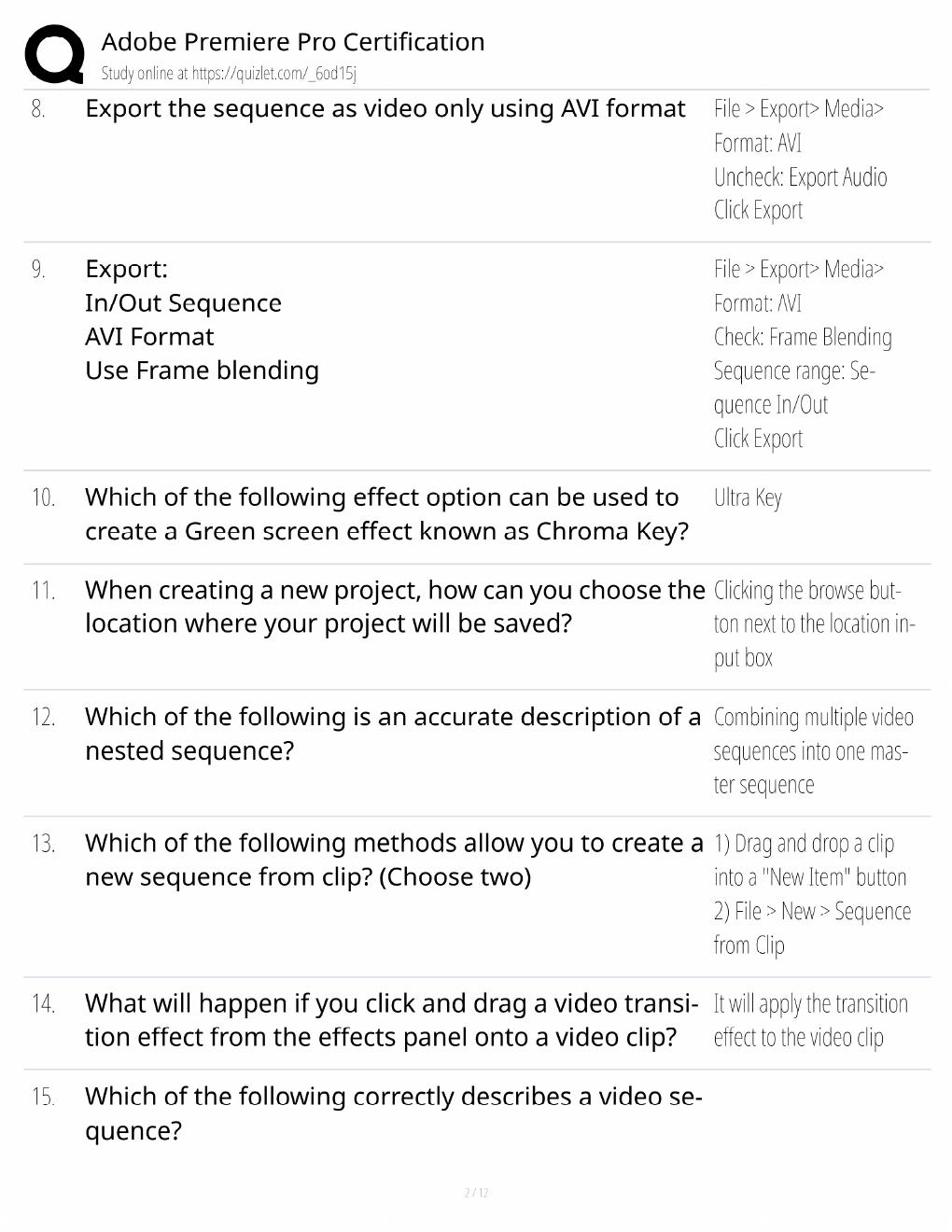 Preview page 2 of Adobe Premiere Pro Study Guide / Certification Exam Prep / Score 100% / 2025 Update