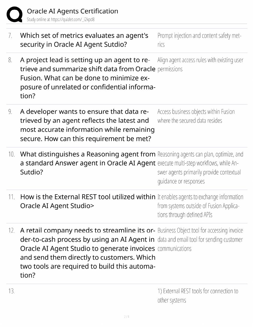 Preview page 2 of Oracle AI Agents Study Guide / Certification Exam Prep / Score 100% / 2025 Update
