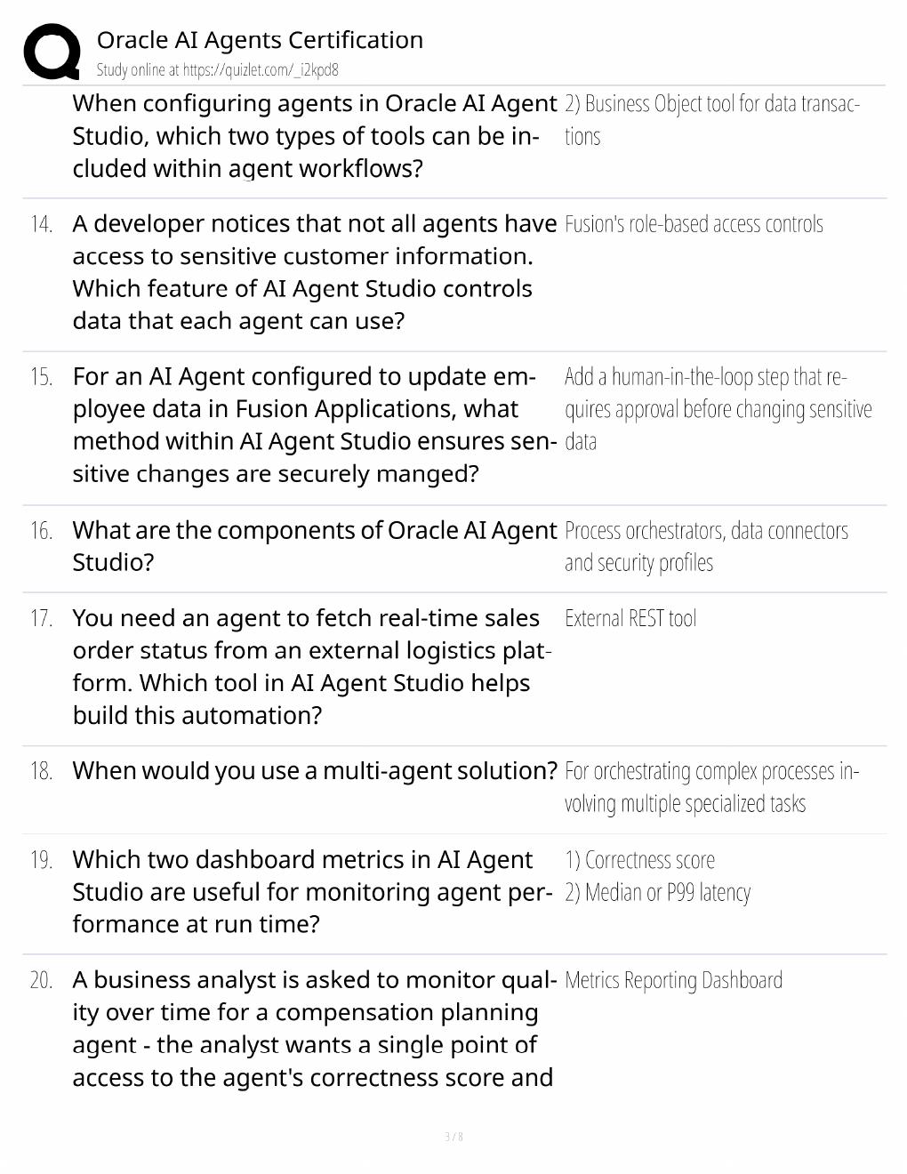 Preview page 3 of Oracle AI Agents Study Guide / Certification Exam Prep / Score 100% / 2025 Update