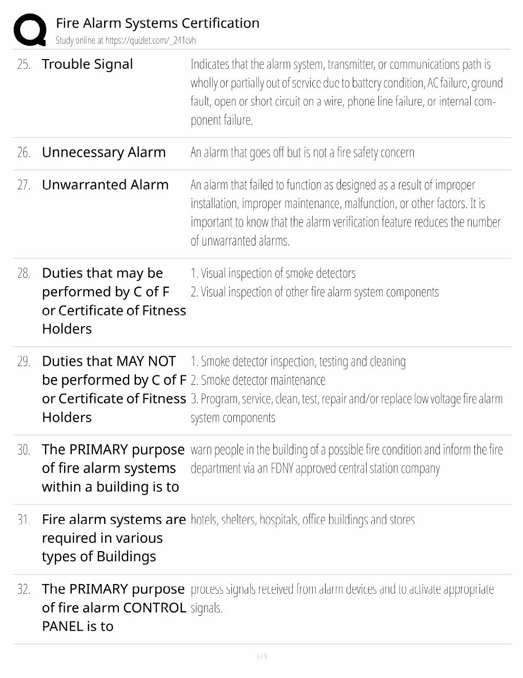 Preview page 3 of Fire Alarm Systems Study Guide / Certification Exam Prep / Score 100% / 2025 Update