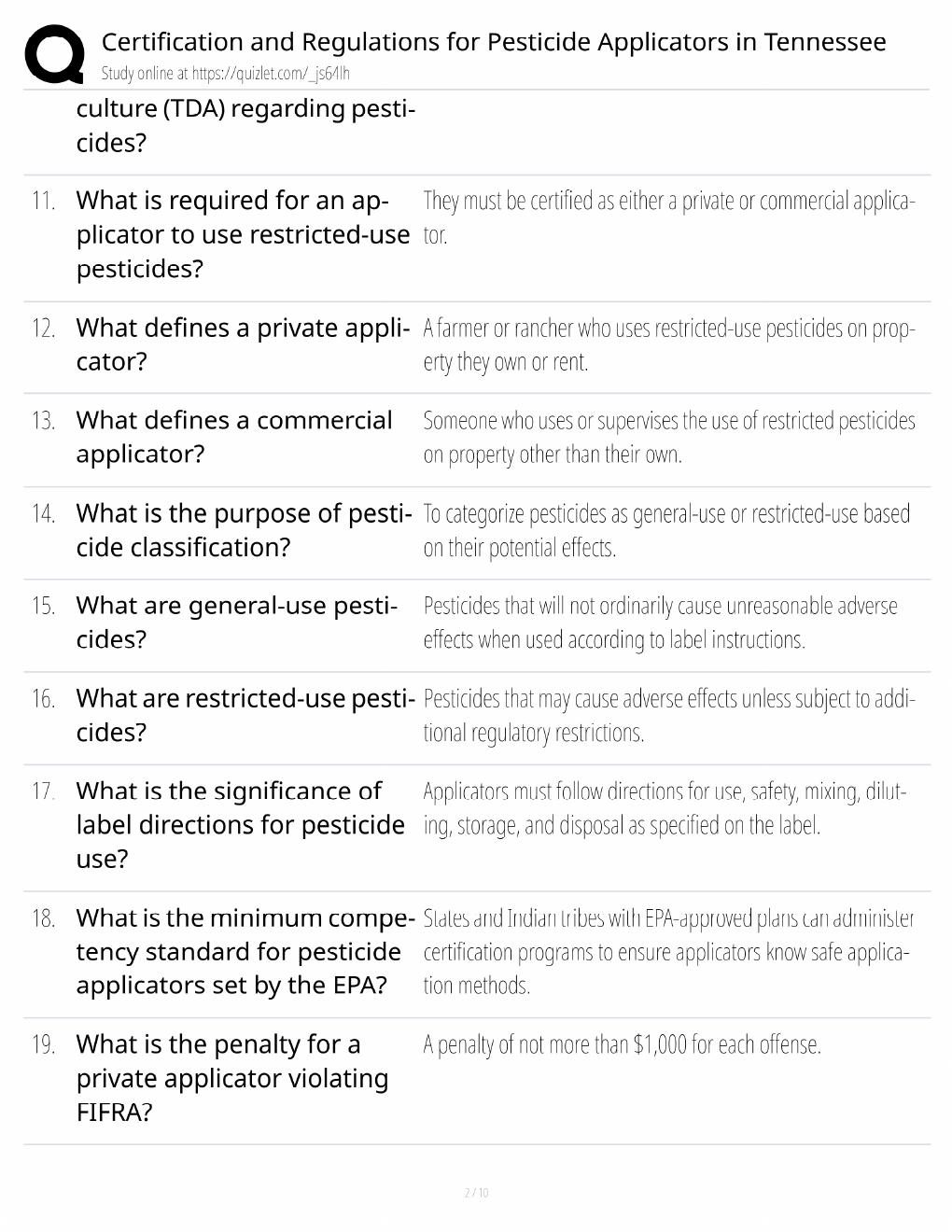 Preview page 2 of Tennessee Pesticide Applicator Study Guide / Certification & Regulations / Score 100% / 2025 Update / Exam Prep