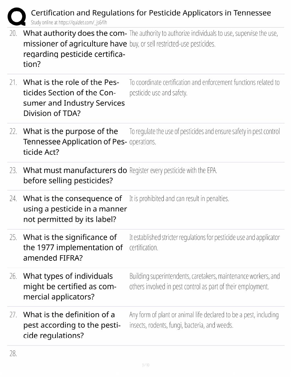 Preview page 3 of Tennessee Pesticide Applicator Study Guide / Certification & Regulations / Score 100% / 2025 Update / Exam Prep