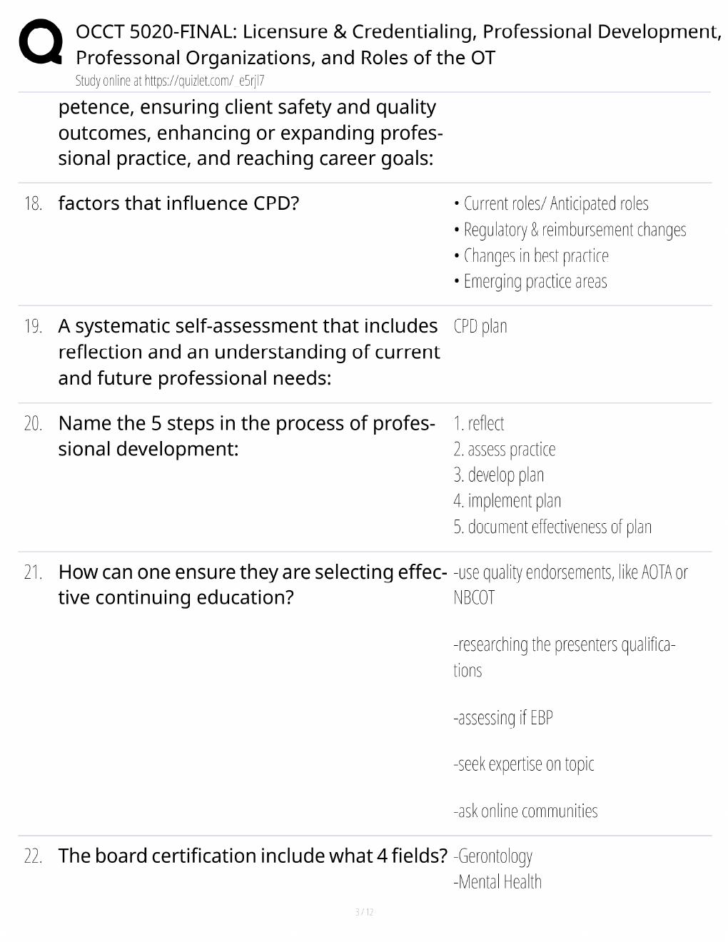 Preview page 3 of OCCT 5020 Final Study Guide / Licensure, Credentialing & OT Roles / Score 100% / 2025 Update / Exam Prep