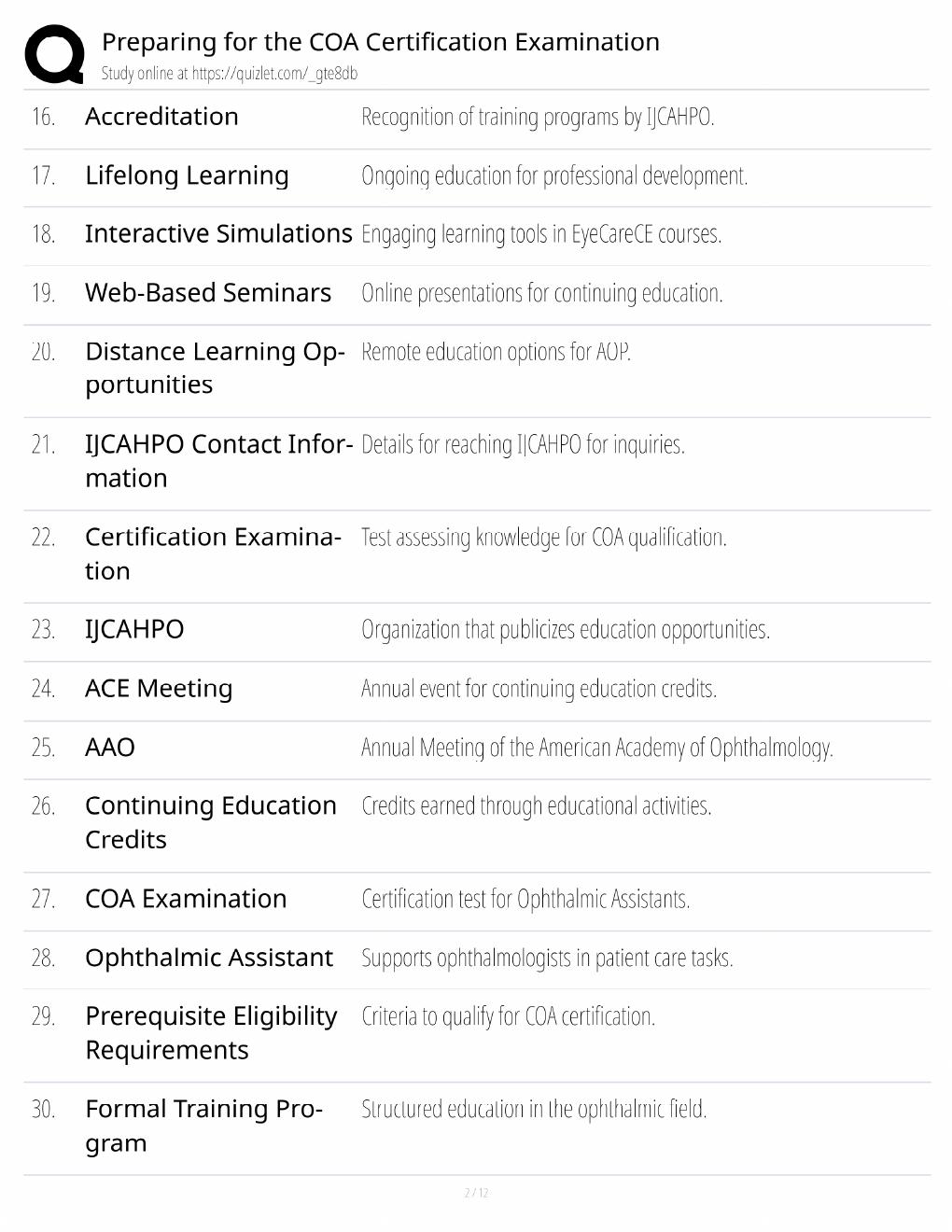 Preview page 2 of COA Certification Study Guide / Exam Preparation & Review / Score 100% / 2025 Update / Exam Prep