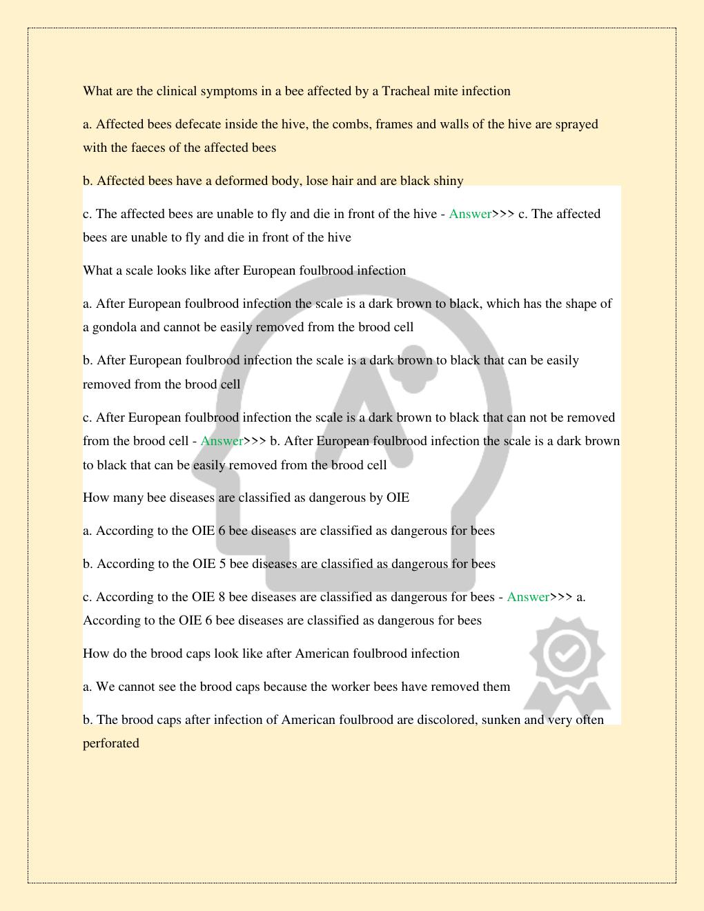 Preview page 3 of BEEKEEPING BEES MOODLE TEST EXAM COMPLETE 2026/2027 ALL STUDY QUESTIONS WITH VERIFIED SOLUTIONS 100% TOP RATED | GRADED