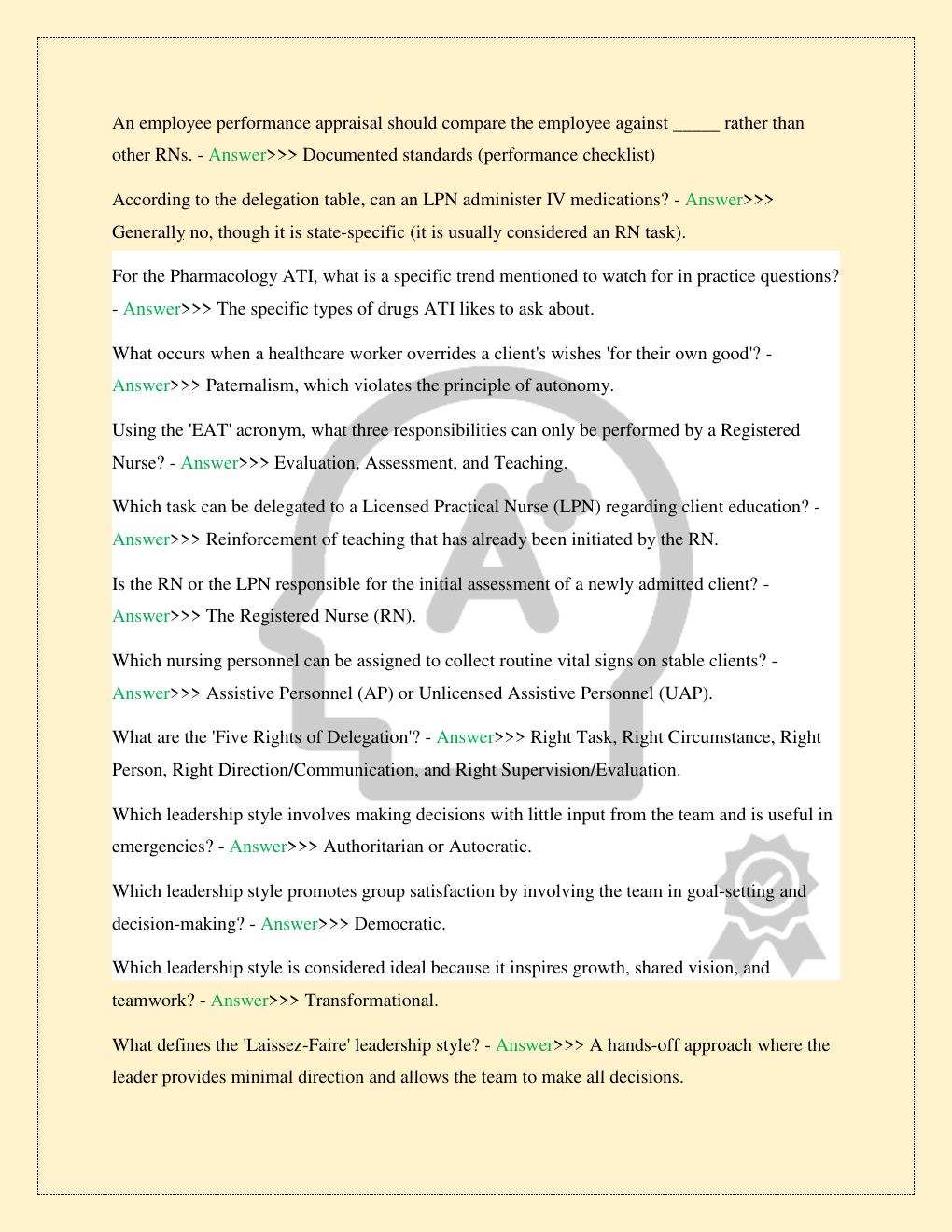 Preview page 3 of LEADERSHIP FINAL TERM 6 STUDY GUIDE LATEST 2026/2027 STUDY QUESTIONS WITH CORRECT SOLUTIONS 100% GUARANTEED PASS | RATED