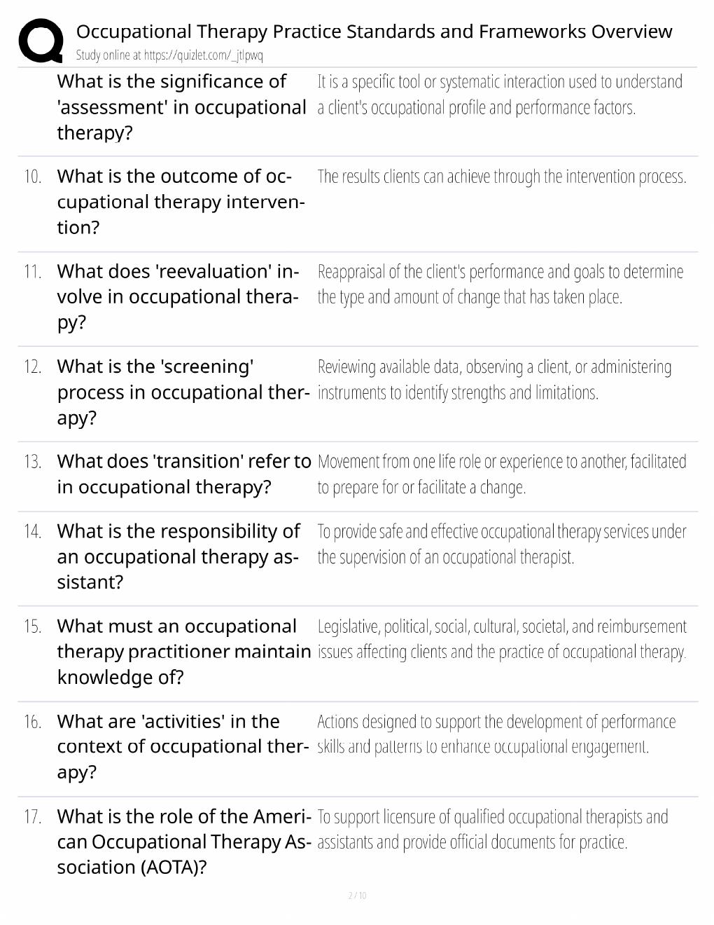 Preview page 2 of OT Practice Standards Study Guide / Frameworks Overview / Score 100% / 2025 Update / Exam Prep