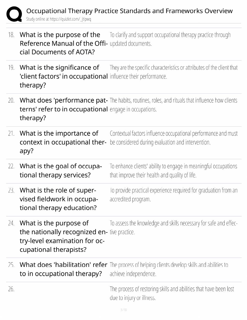 Preview page 3 of OT Practice Standards Study Guide / Frameworks Overview / Score 100% / 2025 Update / Exam Prep