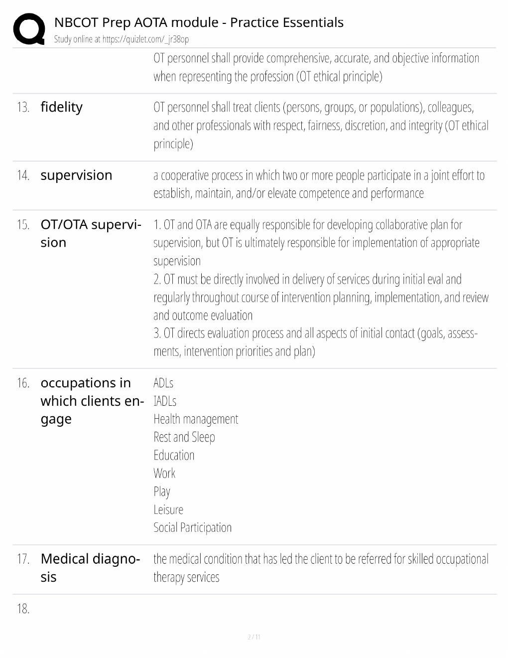 Preview page 2 of NBCOT Prep AOTA Study Guide / Practice Essentials Module / Score 100% / 2025 Update / Exam Prep