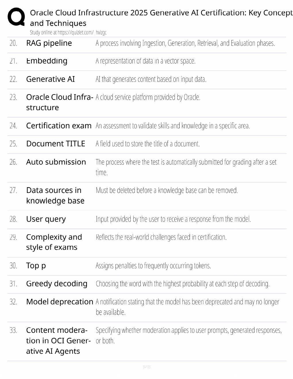 Preview page 3 of OCI 2025 Generative AI Study Guide / Key Concepts & Techniques / Score 100% / 2025 Update / Exam Prep
