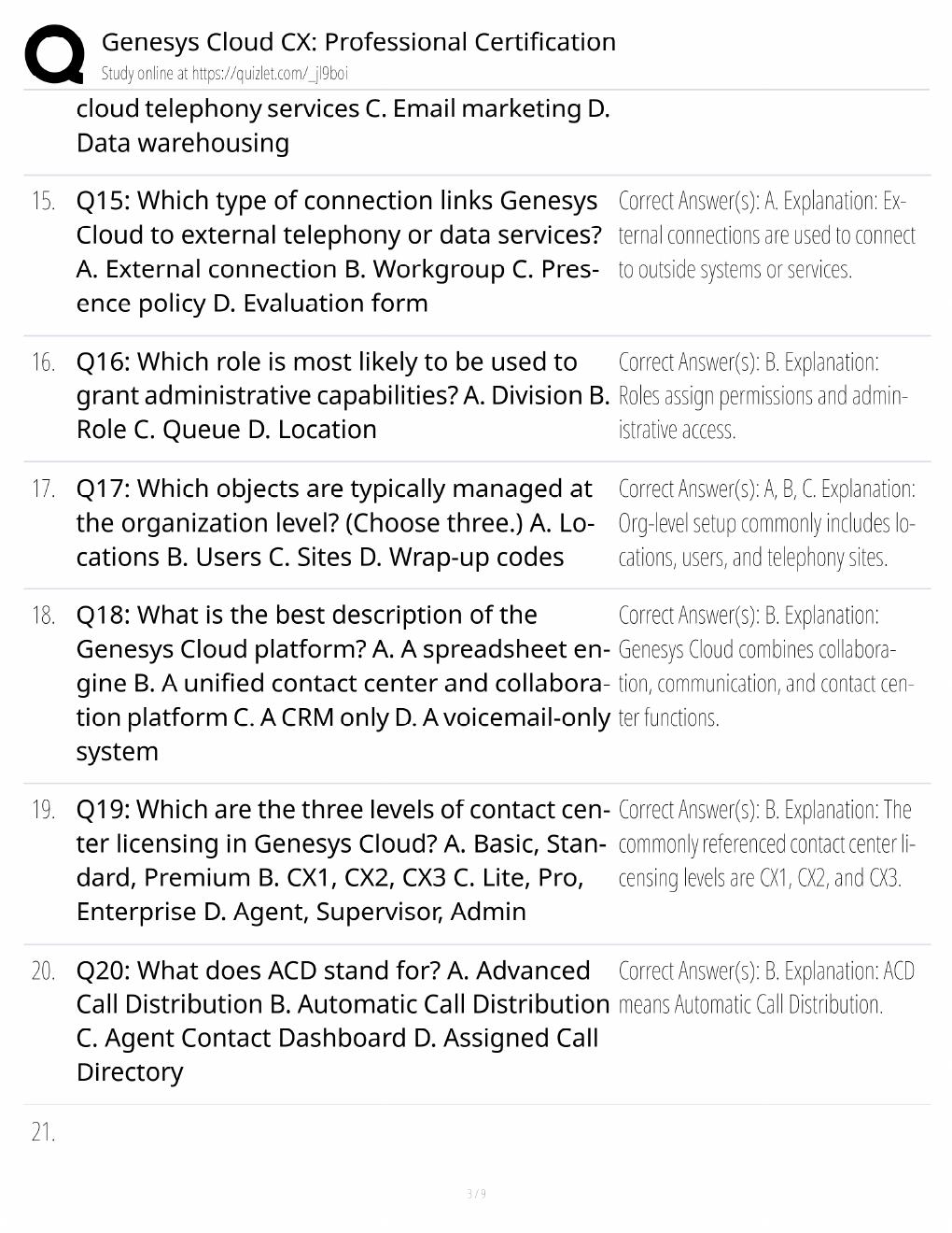 Preview page 3 of Genesys Cloud CX Study Guide / Professional Certification Exam Prep / Score 100% / 2025 Update