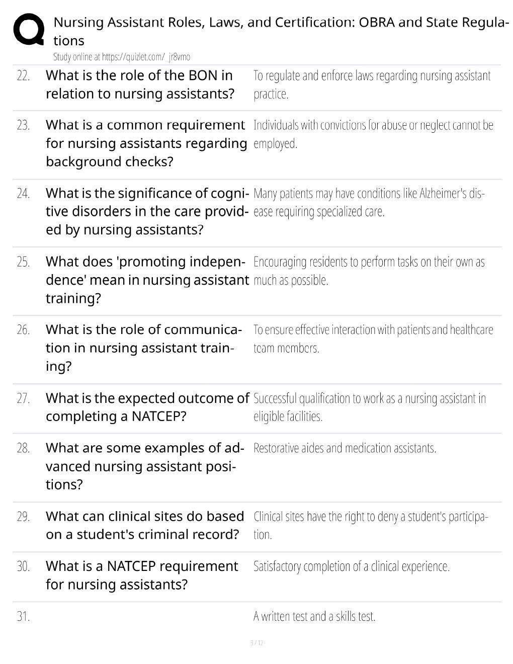 Preview page 3 of Nursing Assistant Study Guide / OBRA & State Regulations / Roles, Laws & Certification / Score 100% / 2025 Update / Exam
