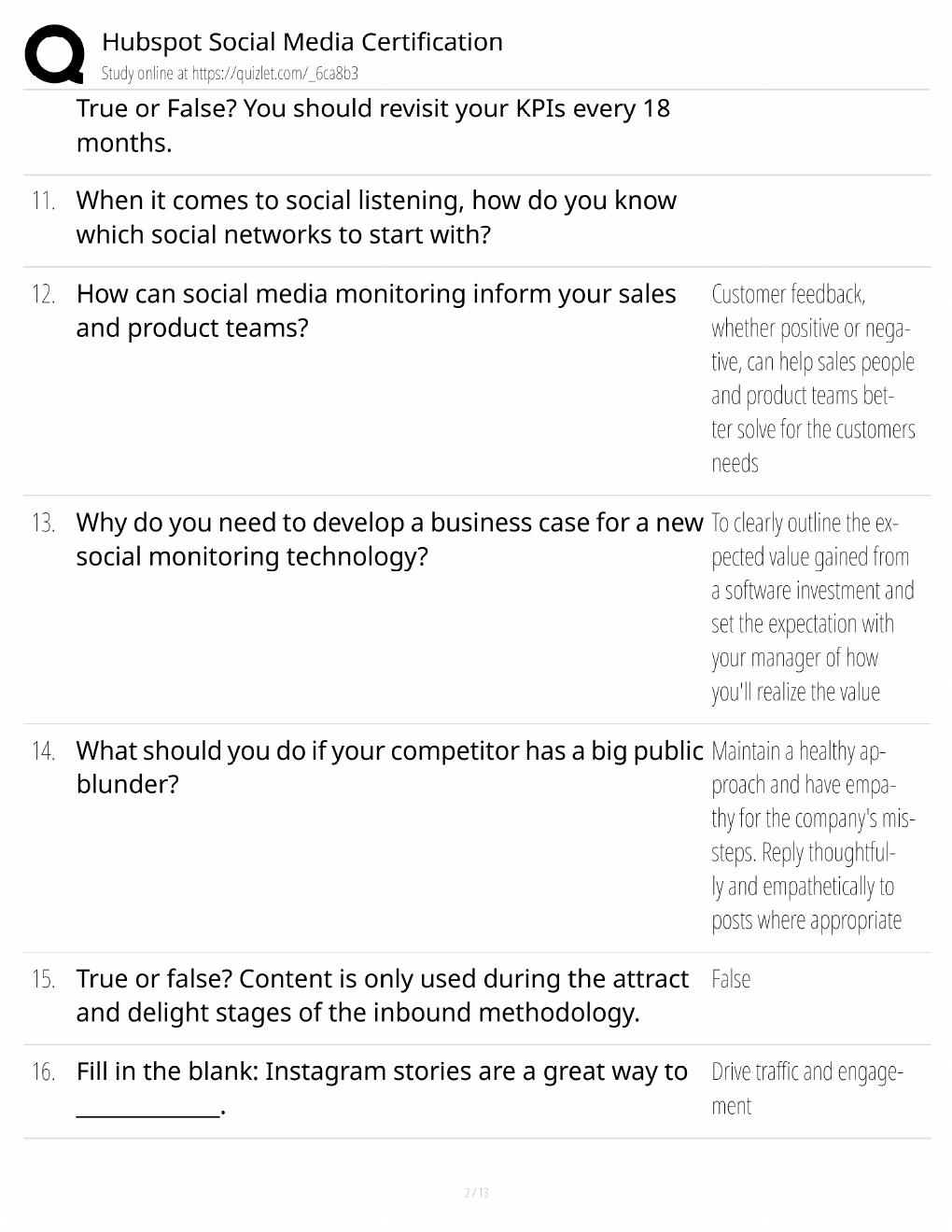 Preview page 2 of HubSpot Social Media Study Guide / Certification Exam Prep / Score 100% / 2025 Update
