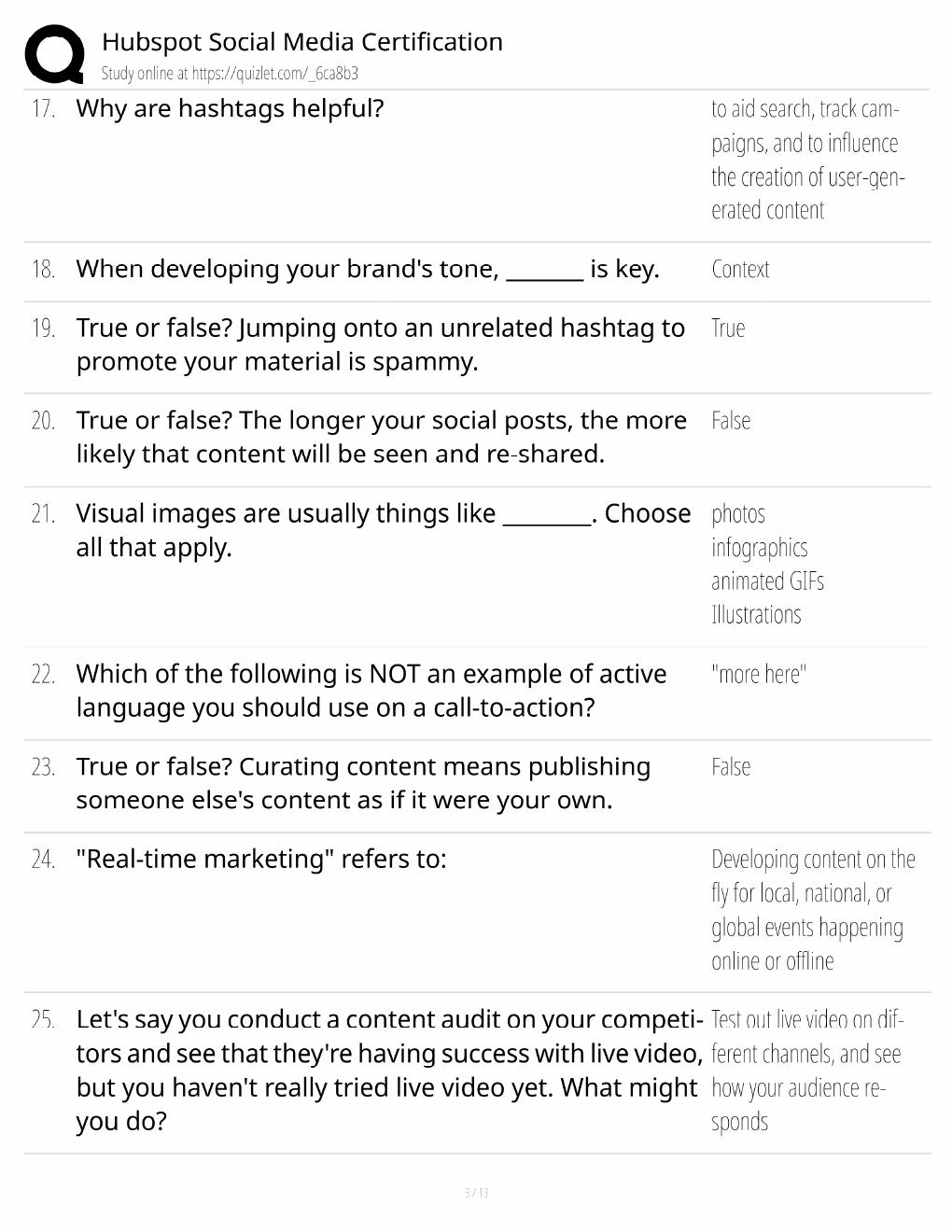 Preview page 3 of HubSpot Social Media Study Guide / Certification Exam Prep / Score 100% / 2025 Update