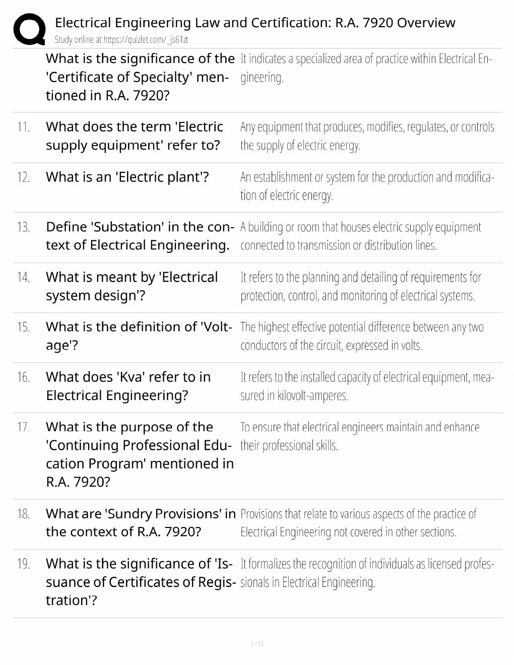 Preview page 2 of RA 7920 Study Guide / Electrical Engineering Law & Certification / Score 100% / 2025 Update / Exam Prep