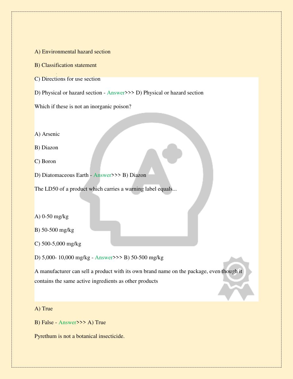 Preview page 3 of PEST CONTROL APPLICATOR LICENSE TEST EXAM NEWEST 2026/2027 COMPLETE STUDY QUESTIONS WITH CORRECT VERIFIED ANSWERS GUARAN