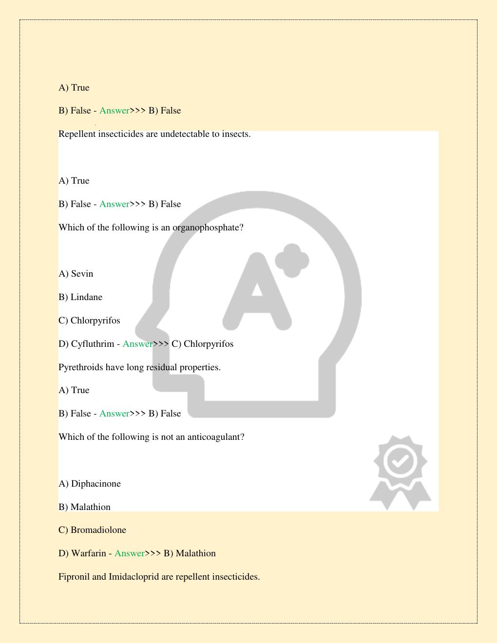 Preview page 5 of PEST CONTROL APPLICATOR LICENSE TEST EXAM NEWEST 2026/2027 COMPLETE STUDY QUESTIONS WITH CORRECT VERIFIED ANSWERS GUARAN
