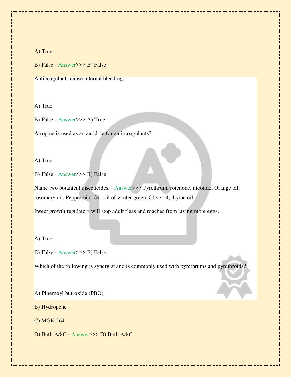 Preview page 6 of PEST CONTROL APPLICATOR LICENSE TEST EXAM NEWEST 2026/2027 COMPLETE STUDY QUESTIONS WITH CORRECT VERIFIED ANSWERS GUARAN