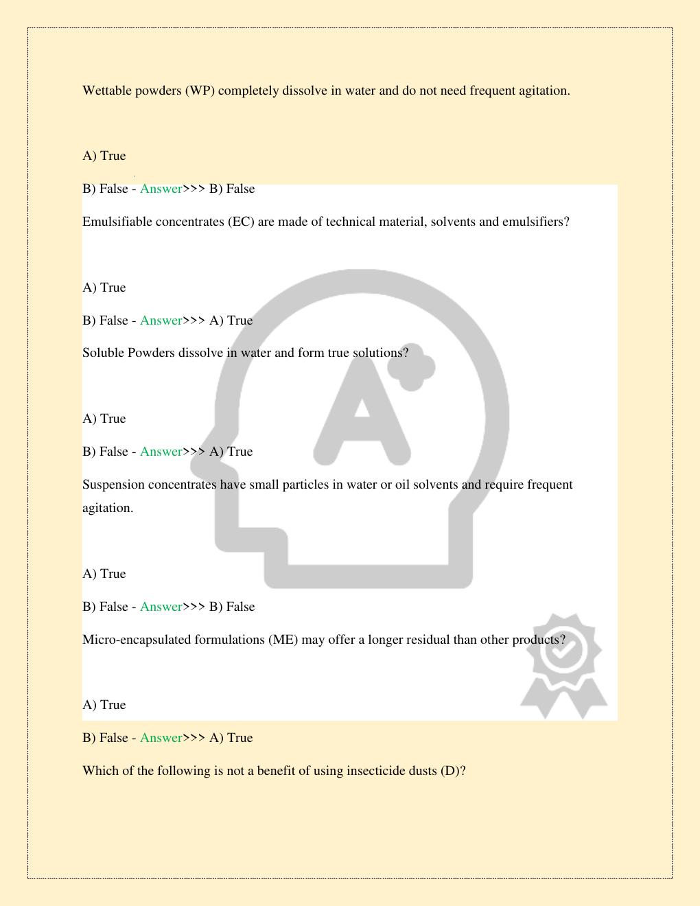 Preview page 7 of PEST CONTROL APPLICATOR LICENSE TEST EXAM NEWEST 2026/2027 COMPLETE STUDY QUESTIONS WITH CORRECT VERIFIED ANSWERS GUARAN