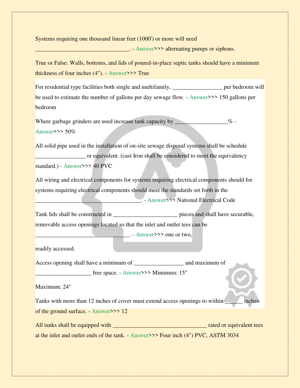 Preview page 3 of COMMERCIAL SEPTIC SYSTEM INSTALLER EXAM LATEST 2026 COMPLETE STUDY QUESTIONS WITH CORRECT VERIFIED ANSWERS 100% GUARANTE