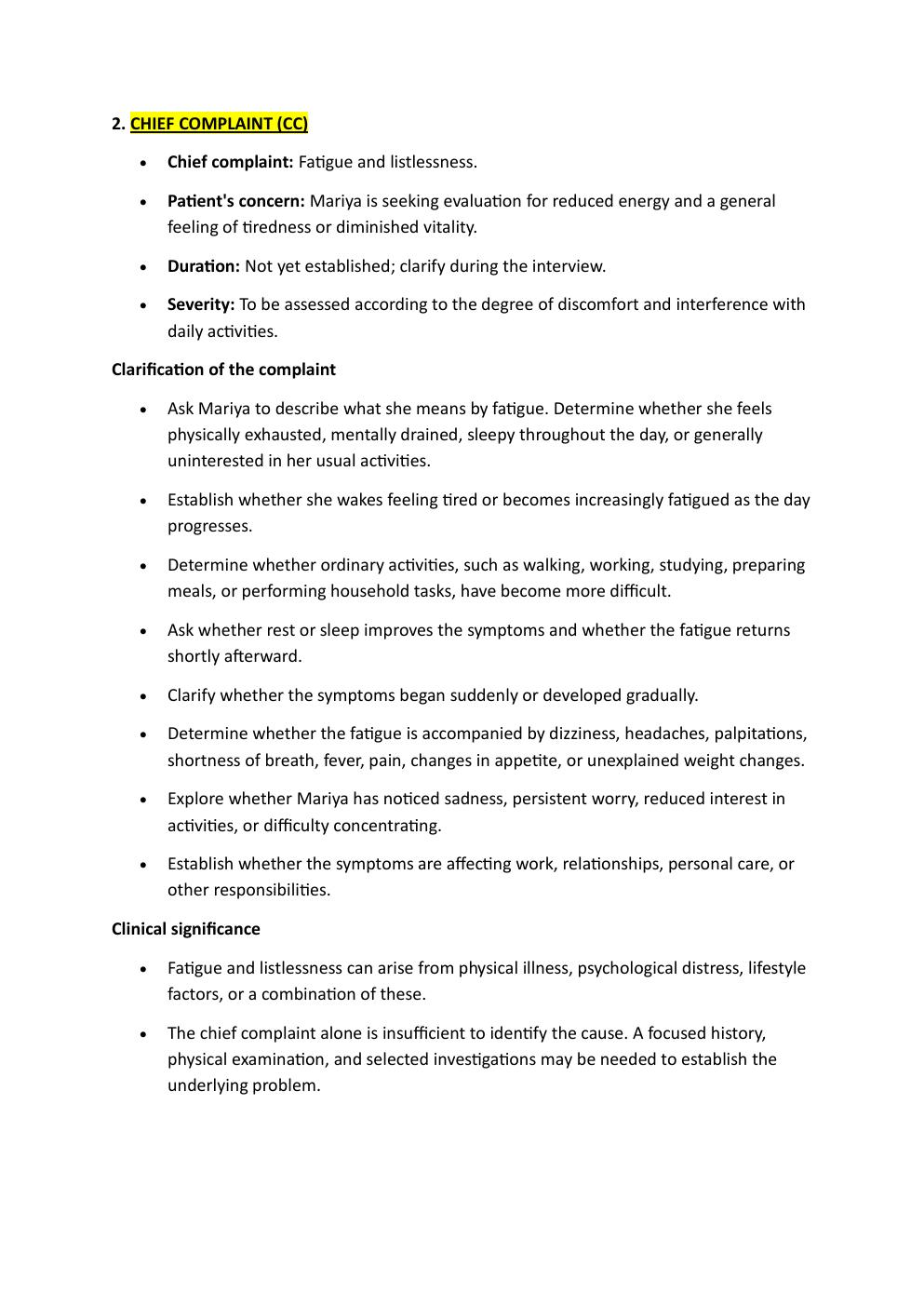 Preview page 3 of Ihuman case study. 27-year-old  Mariya Rivera. Reason for  encounter: Fatigue and  Listlessness.   Exam study guide. Gra