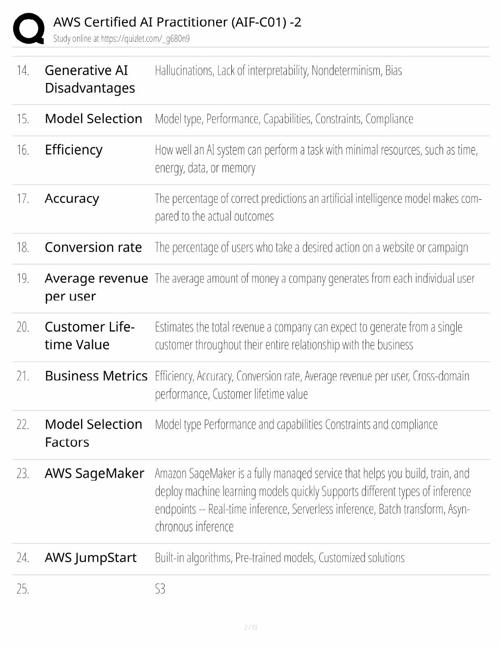 Preview page 2 of AWS AIF-C01 Study Guide / AI Practitioner Certification Exam Prep / Score 100% / 2025 Update