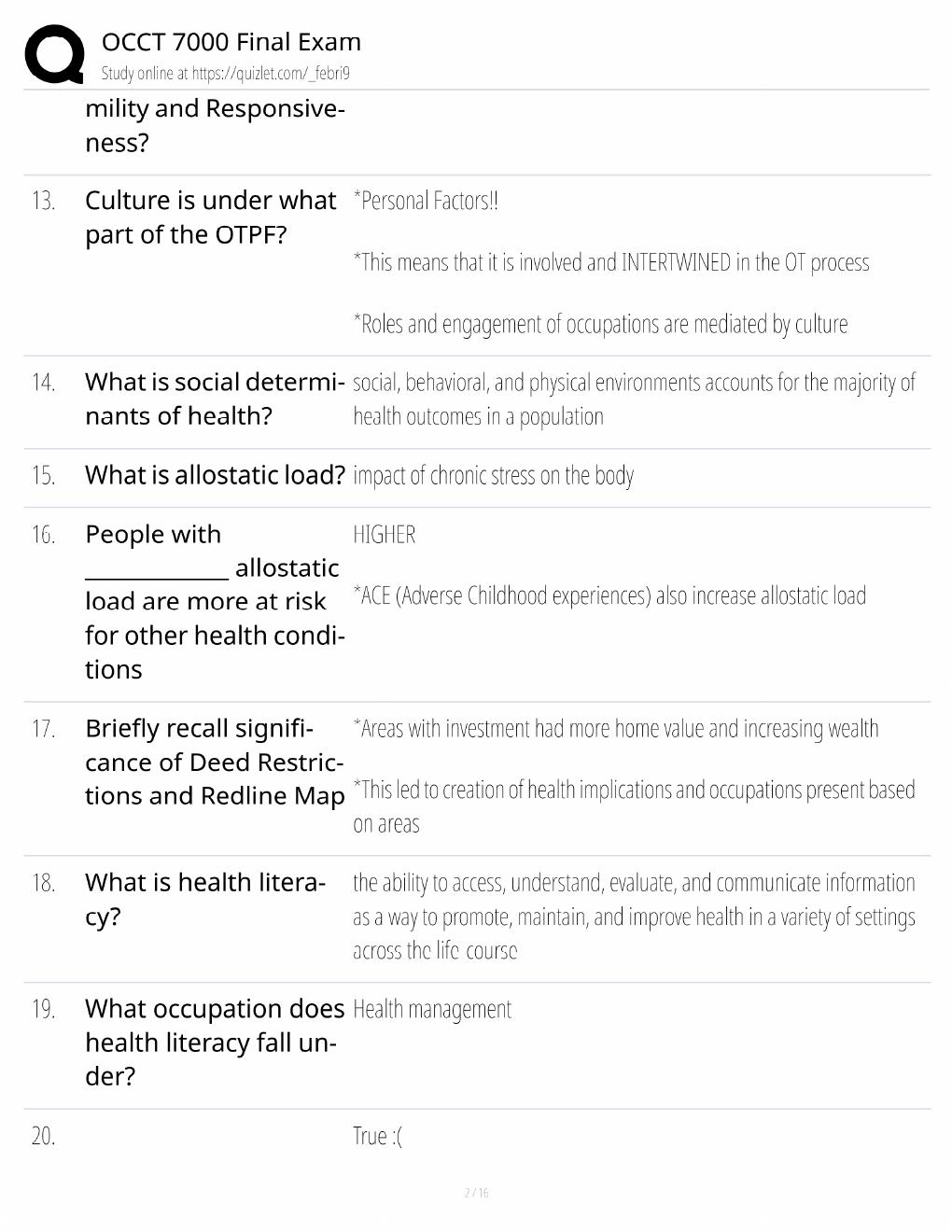 Preview page 2 of OCCT 7000 Study Guide / Final Exam Prep / Score 100% / 2025 Update