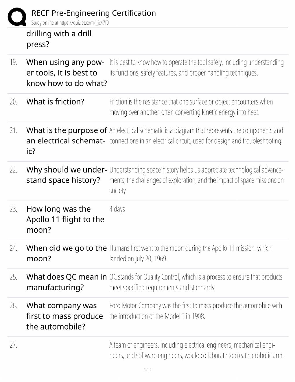 Preview page 3 of RECF Pre-Engineering Study Guide / Certification Exam Prep / Score 100% / 2025 Update