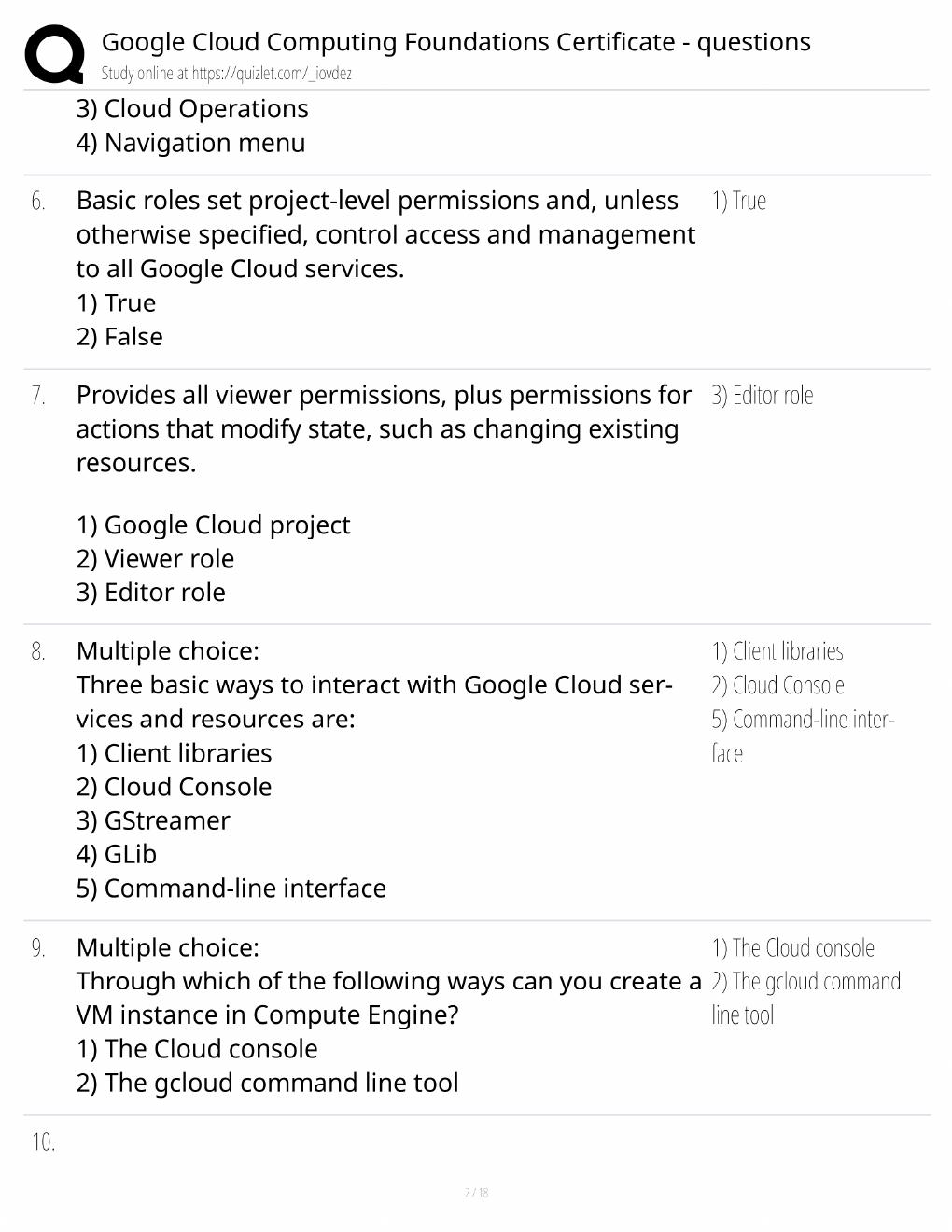 Preview page 2 of Google Cloud Foundations Study Guide / Computing Certificate Exam Prep / Score 100% / 2025 Update