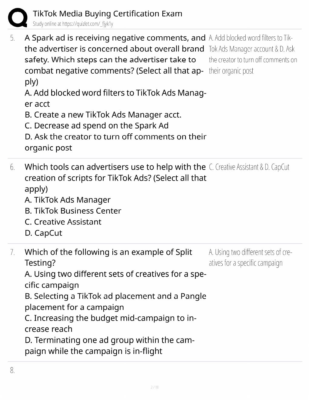 Preview page 2 of TikTok Media Buying Study Guide / Certification Exam Prep / Score 100% / 2025 Update