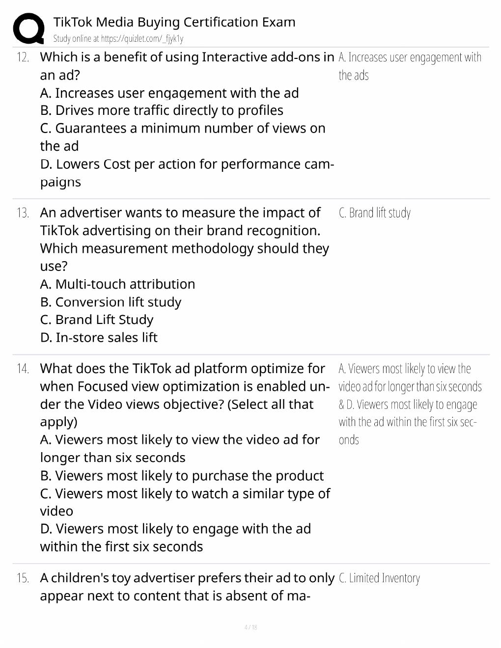 Preview page 4 of TikTok Media Buying Study Guide / Certification Exam Prep / Score 100% / 2025 Update
