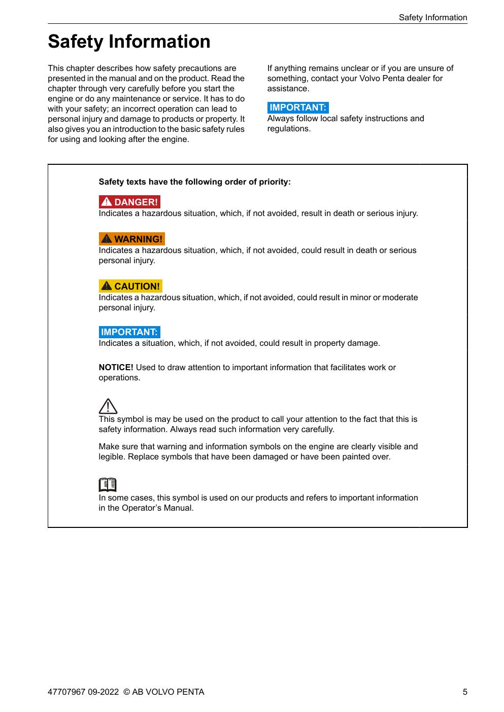 Preview page 7 of Volvo Penta - D4 D6 - Service & Maintenance Manual