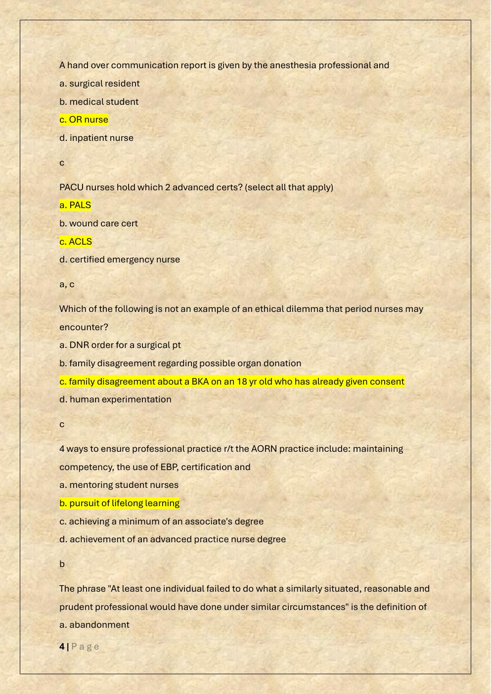 Preview page 4 of AORN PERIOP 101/PERIOP 101 Final exam
