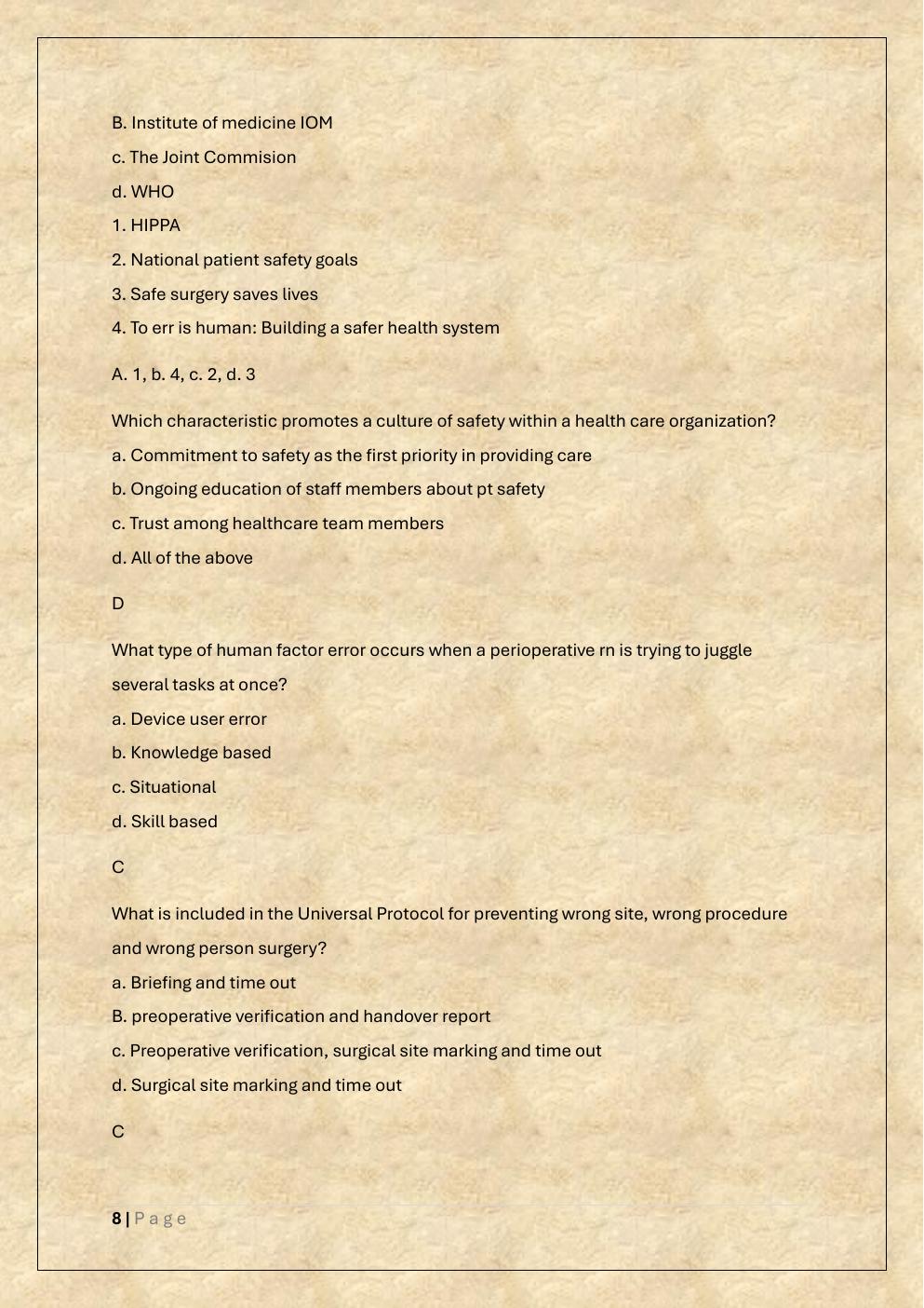 Preview page 8 of AORN PERIOP 101/PERIOP 101 Final exam