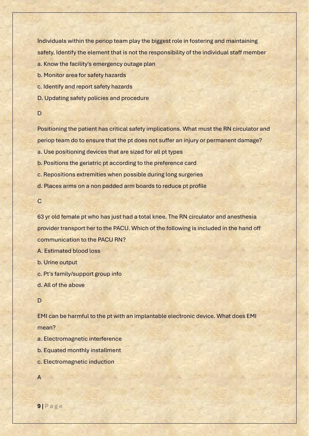 Preview page 9 of AORN PERIOP 101/PERIOP 101 Final exam