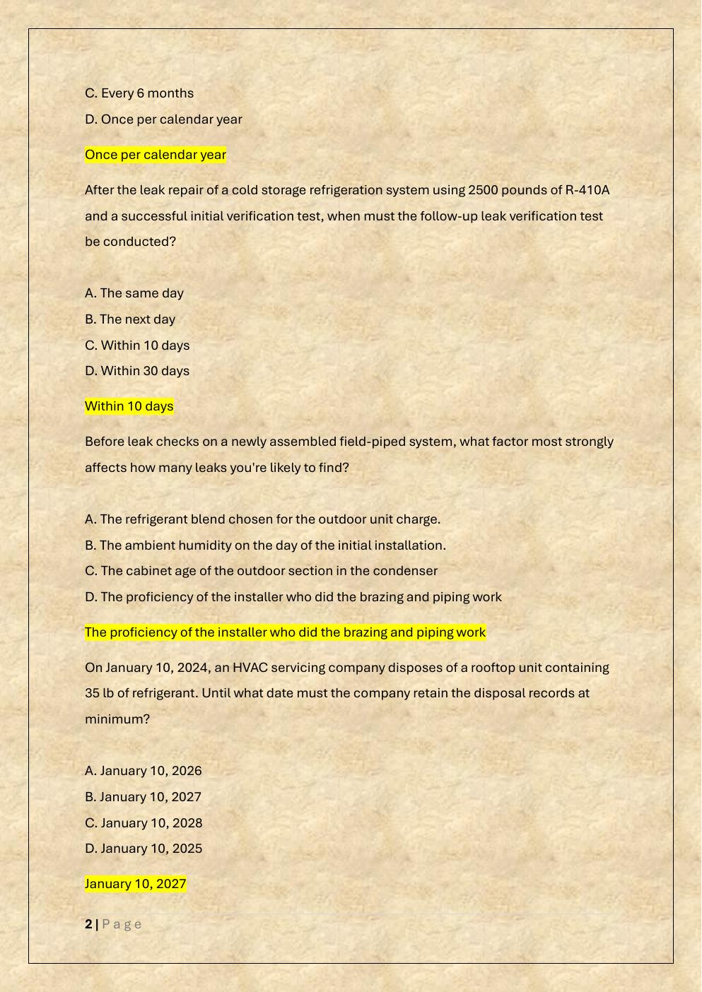 Preview page 2 of TYPE 2 EPA 608 CERTIFICATION exam/TYPE II  EPA 608 universal exam/SKILLCAT TYPE 2 EPA  608 exam