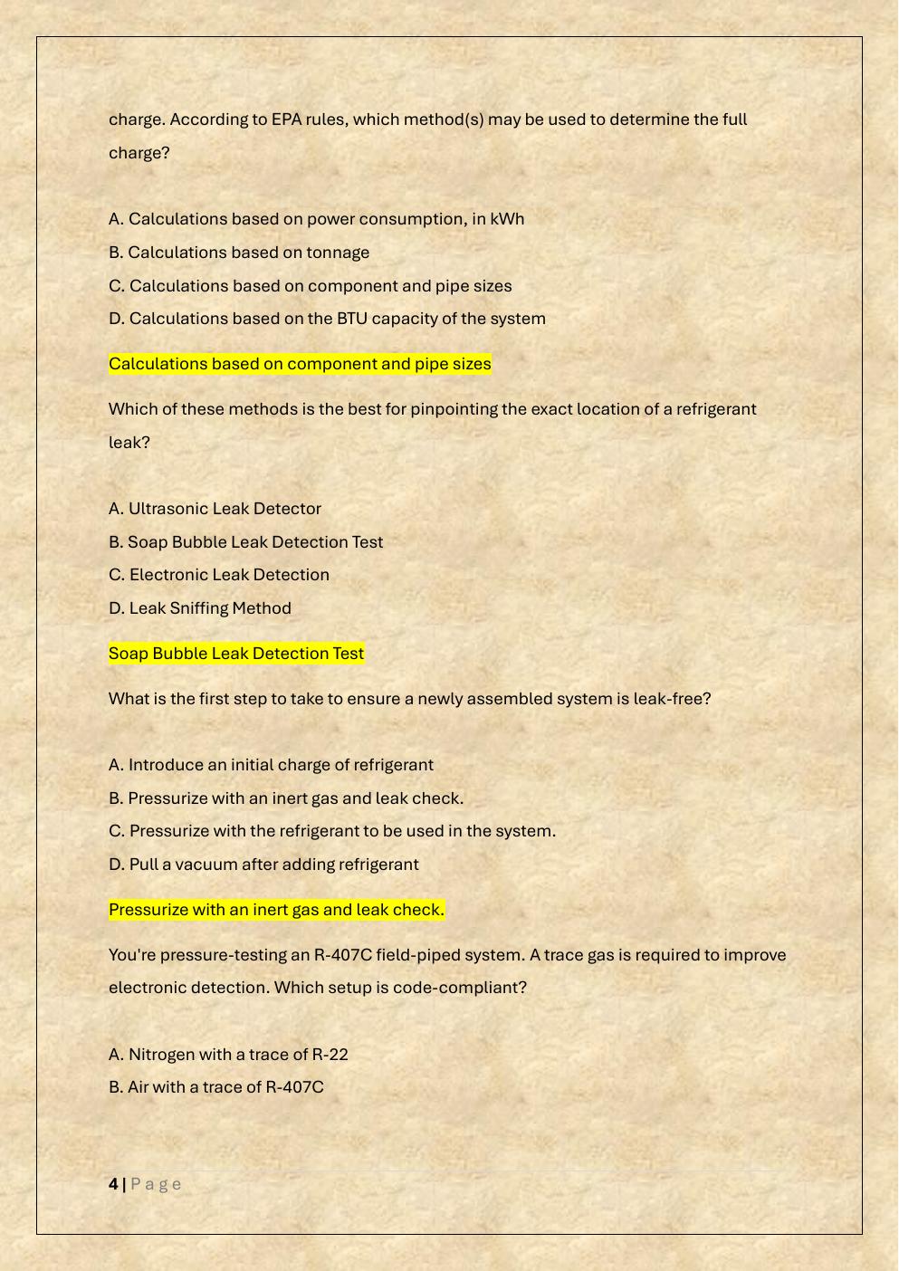 Preview page 4 of TYPE 2 EPA 608 CERTIFICATION exam/TYPE II  EPA 608 universal exam/SKILLCAT TYPE 2 EPA  608 exam