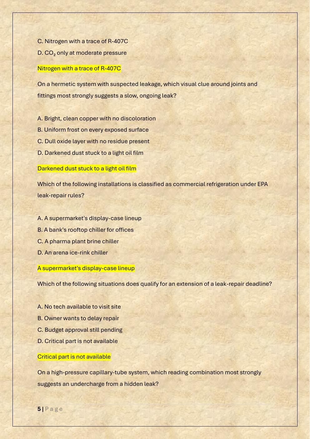 Preview page 5 of TYPE 2 EPA 608 CERTIFICATION exam/TYPE II  EPA 608 universal exam/SKILLCAT TYPE 2 EPA  608 exam