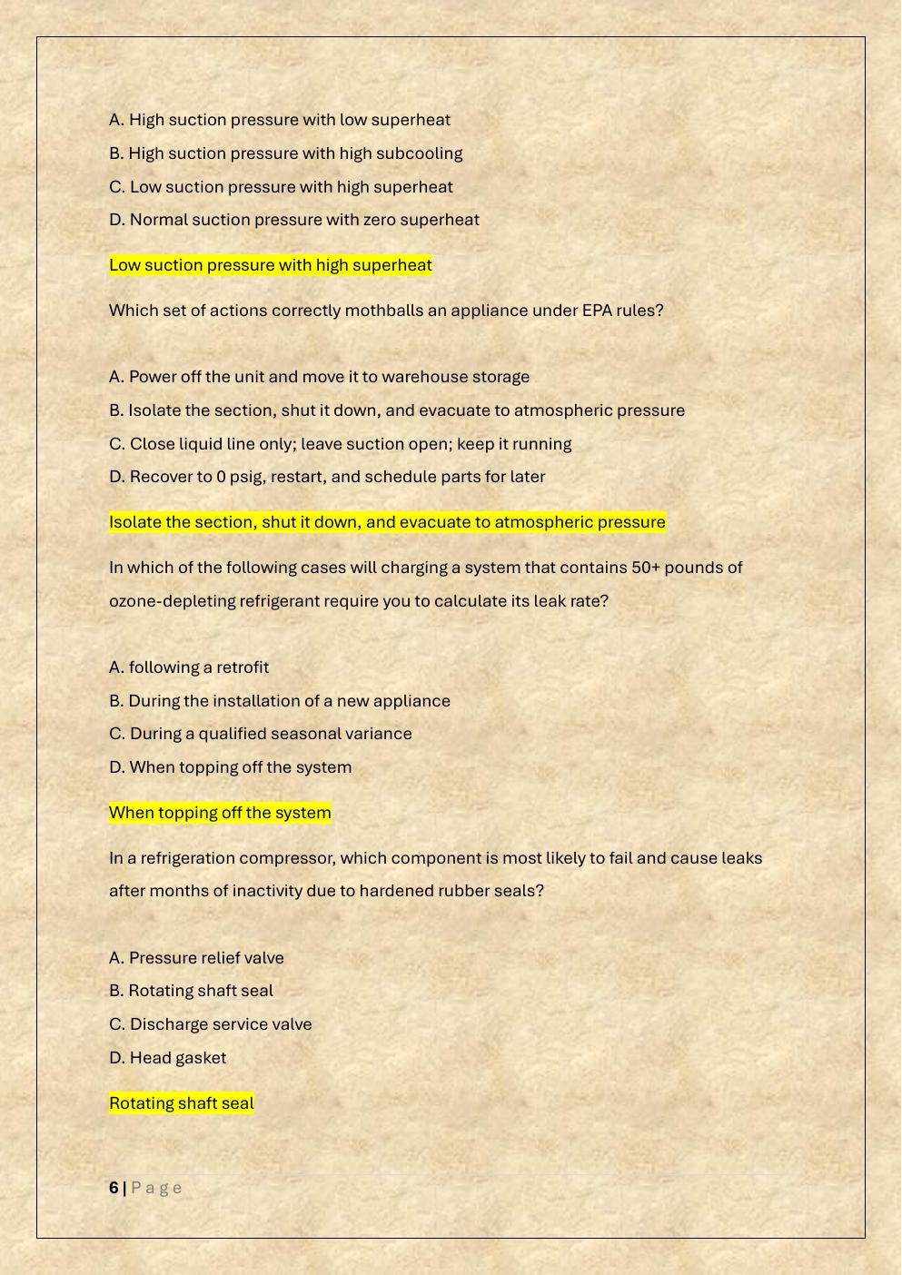 Preview page 6 of TYPE 2 EPA 608 CERTIFICATION exam/TYPE II  EPA 608 universal exam/SKILLCAT TYPE 2 EPA  608 exam