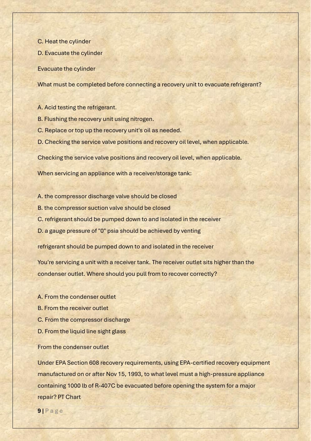 Preview page 9 of TYPE 2 EPA 608 CERTIFICATION exam/TYPE II  EPA 608 universal exam/SKILLCAT TYPE 2 EPA  608 exam