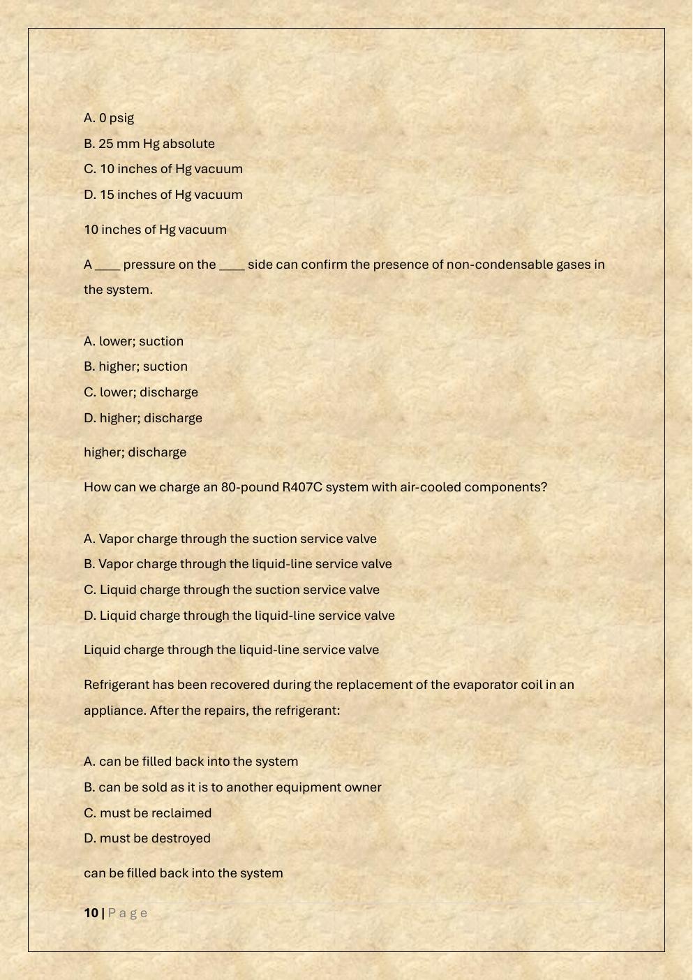 Preview page 10 of TYPE 2 EPA 608 CERTIFICATION exam/TYPE II  EPA 608 universal exam/SKILLCAT TYPE 2 EPA  608 exam