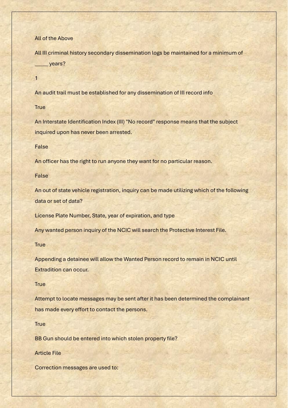 Preview page 2 of TCIC /TLETS Mobile access Re-Certification exam