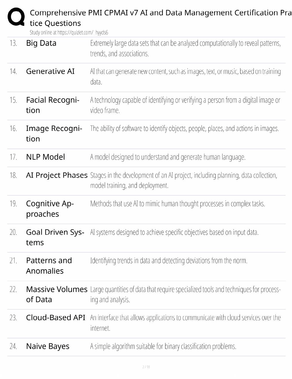 Preview page 2 of PMI CPMAI v7 Study Guide / AI & Data Management Practice Questions / Score 100% / 2025 Update / Exam Prep