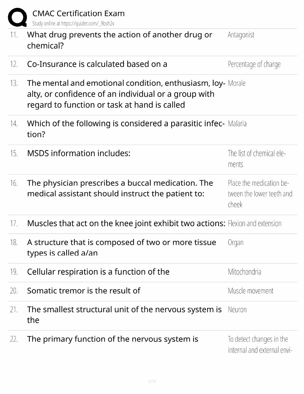 Preview page 2 of CMAC Certification Study Guide / Clinical Medical Assistant Exam Prep / Score 100% / 2025 Update