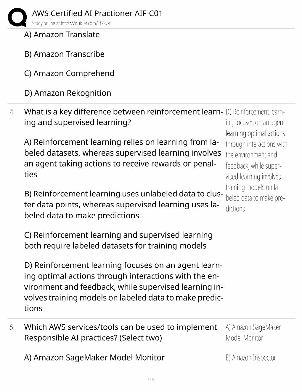 Preview page 2 of AWS AIF-C01 Study Guide / AI Practitioner Certification Exam Prep / Score 100% / 2025 Update