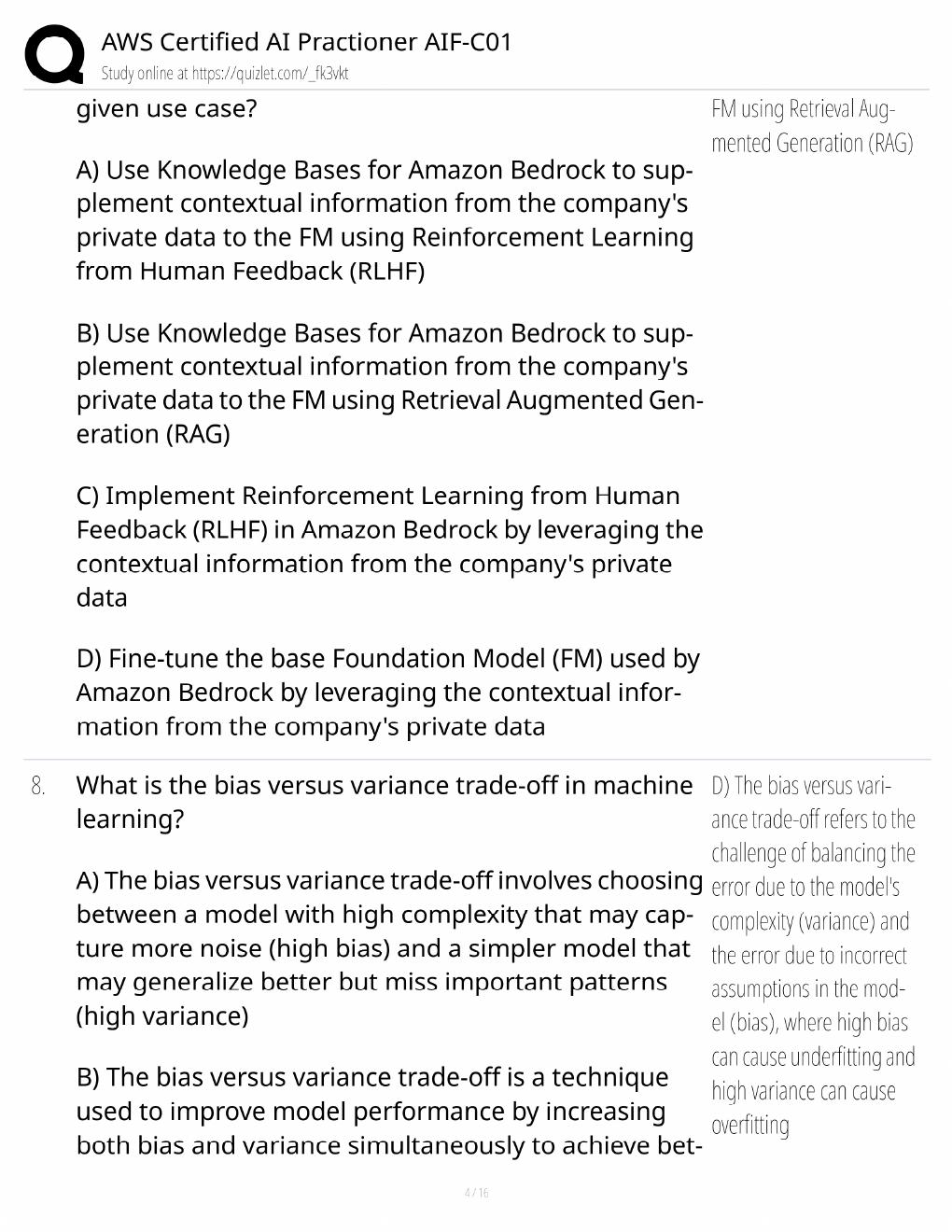 Preview page 4 of AWS AIF-C01 Study Guide / AI Practitioner Certification Exam Prep / Score 100% / 2025 Update