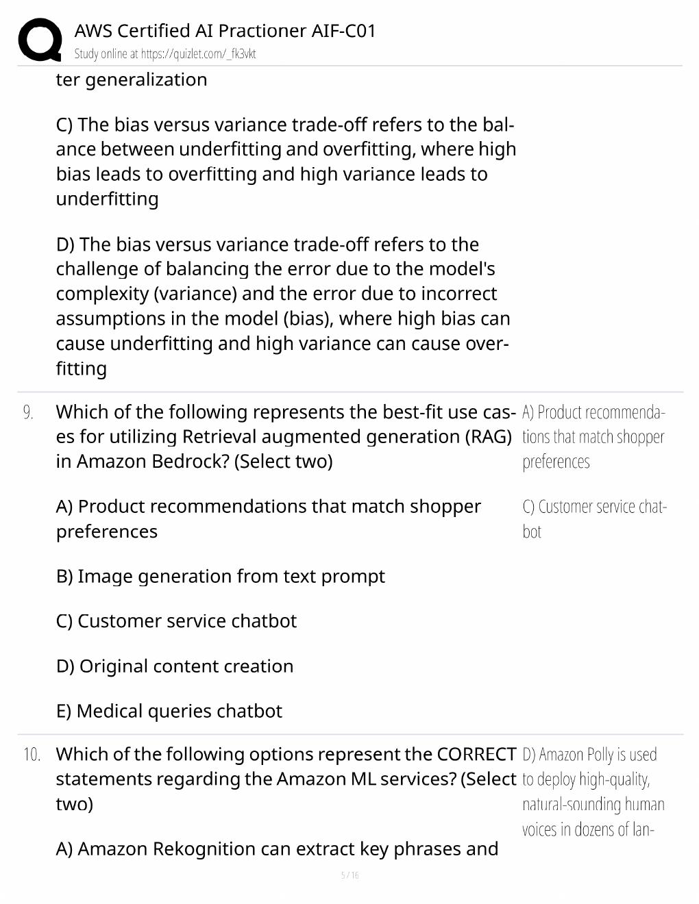Preview page 5 of AWS AIF-C01 Study Guide / AI Practitioner Certification Exam Prep / Score 100% / 2025 Update