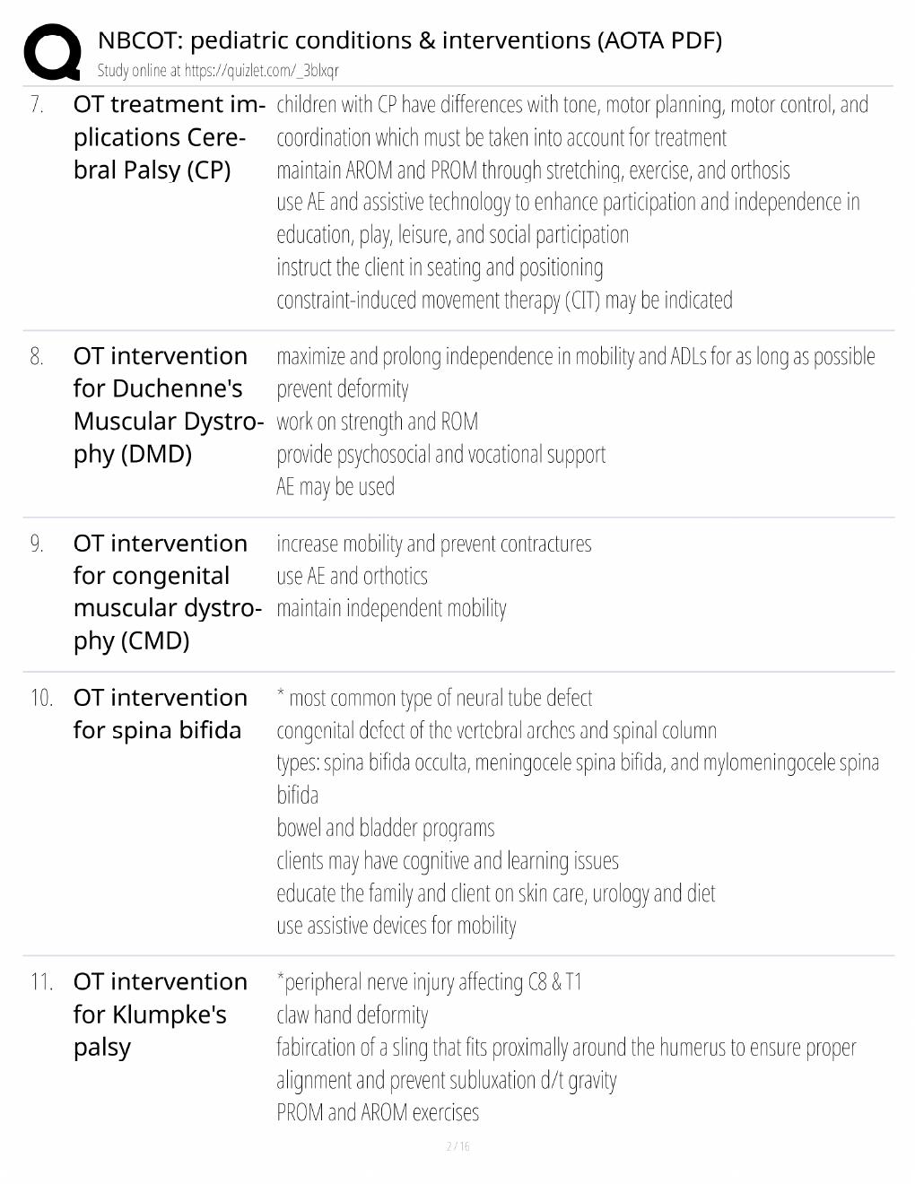 Preview page 2 of NBCOT Pediatric Study Guide / Conditions & Interventions AOTA PDF / Score 100% / 2025 Update / Exam Prep