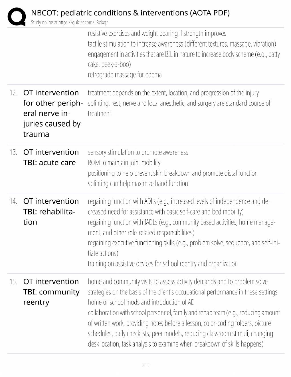 Preview page 3 of NBCOT Pediatric Study Guide / Conditions & Interventions AOTA PDF / Score 100% / 2025 Update / Exam Prep